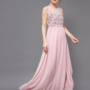 Miss Chase Women's Dusty Pink Boat Neck Sleeveless Regular Dress